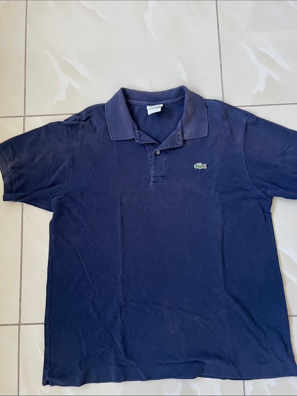Lacoste Men's Dark Navy Short-Sleeve Polo with Green Crocodile Logo